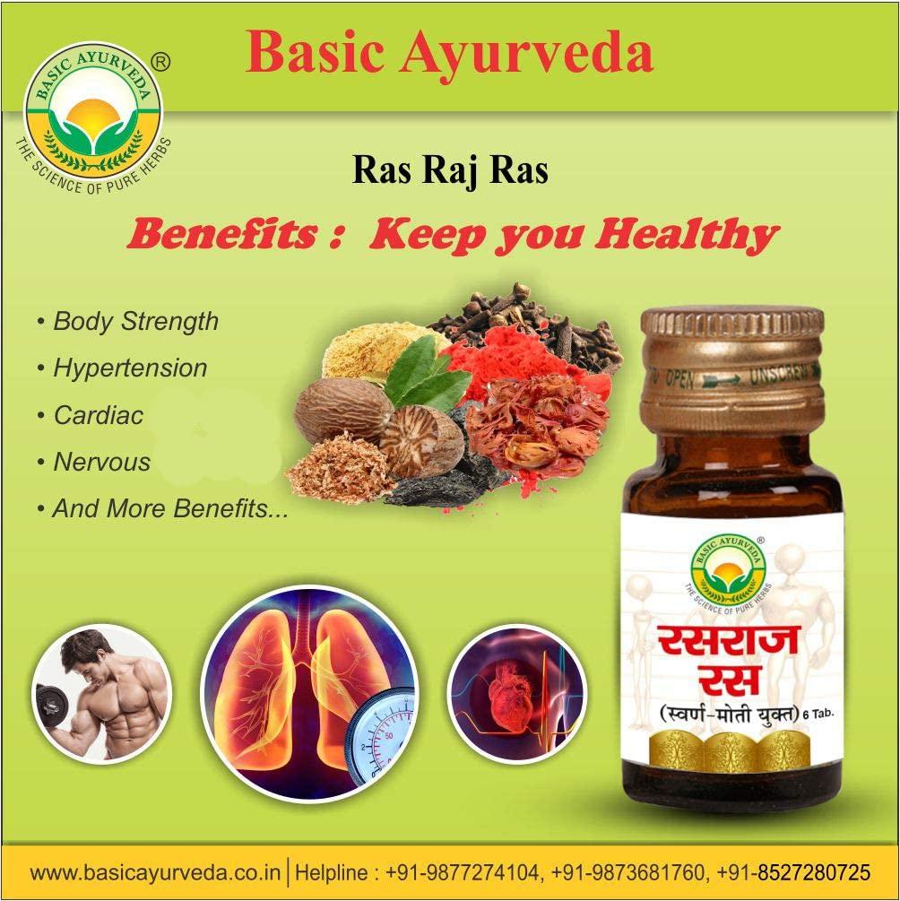 BASIC AYURVEDA BASIC AYURVEDA Rasraj Ras with Gold & Pearl 12 Tablets | Ayurvedic Supplements for Vata Health | A Powerful Blend of Natural Ingredients Extra Strength Formula