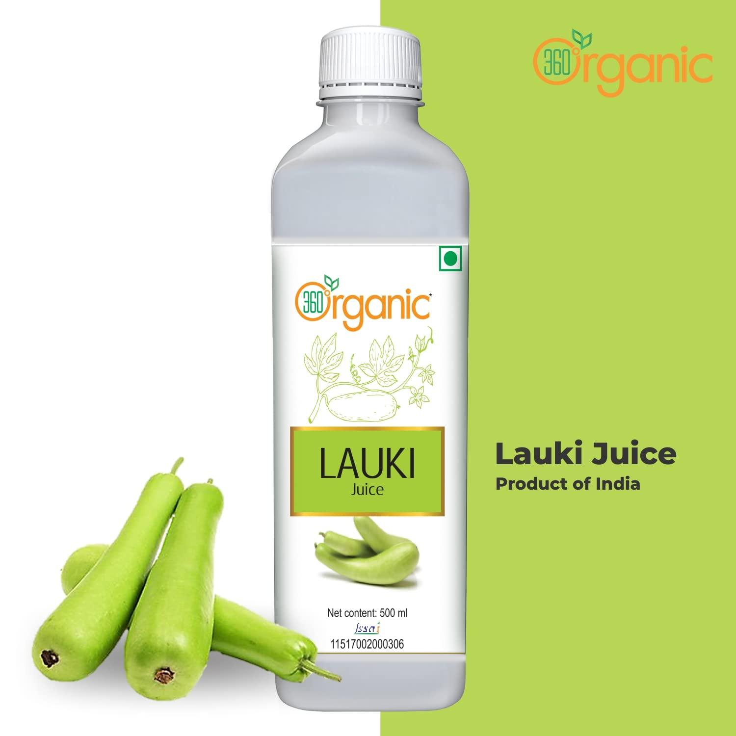 360 DEGREEORGANIC 360 Degree Organic Lauki Juice (Bottle Gourd Juice) for Help Detoxify the Liver, Cleanse the Digestive System, and Purify Blood- 500 ml