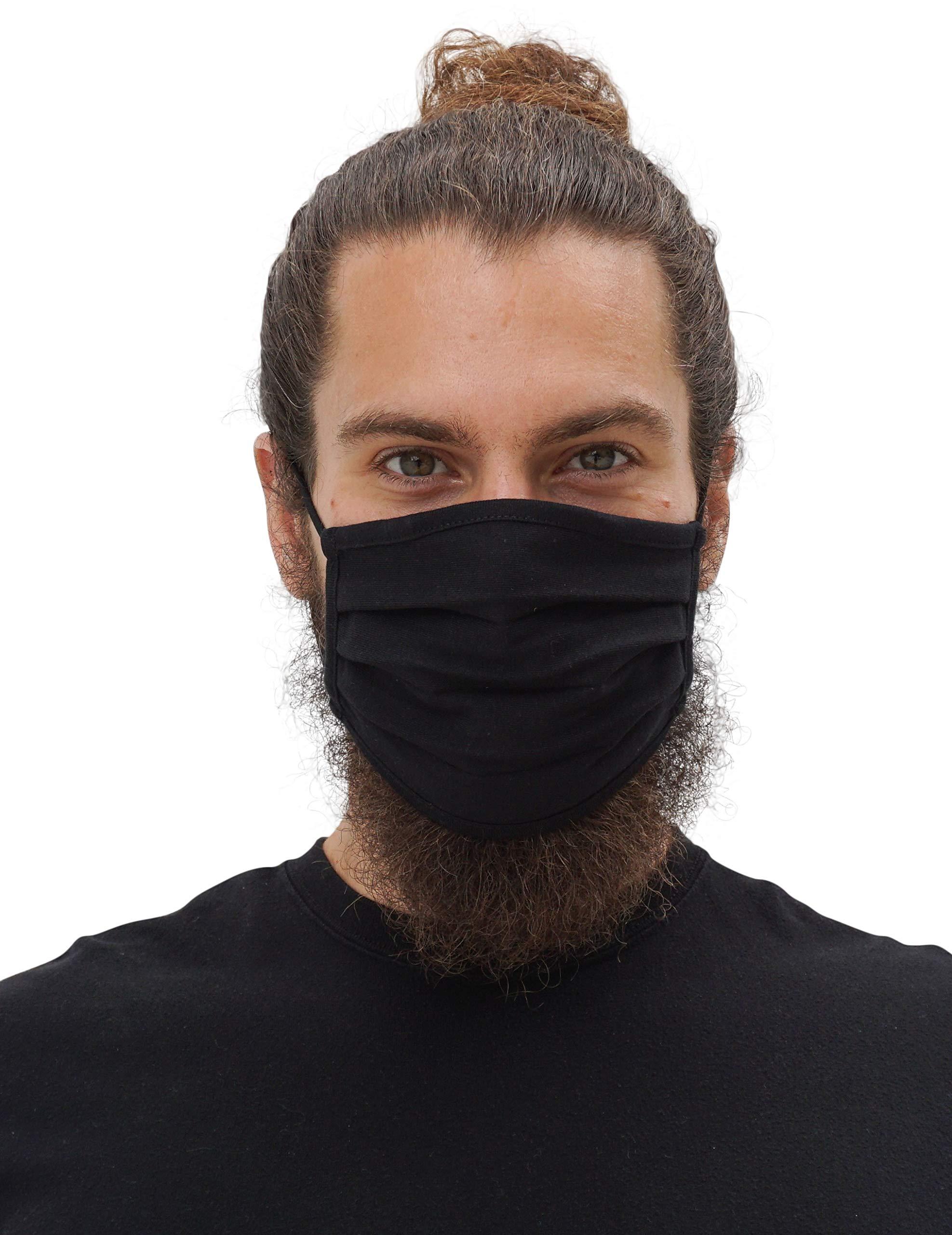 Simlu 3 Pack Simlu Unisex Reusable Pleated Fabric Face Mask with Adjustable Elastic, 2 Layer, Washable, Nose Wire Black Face Mask for Men Women and Kids