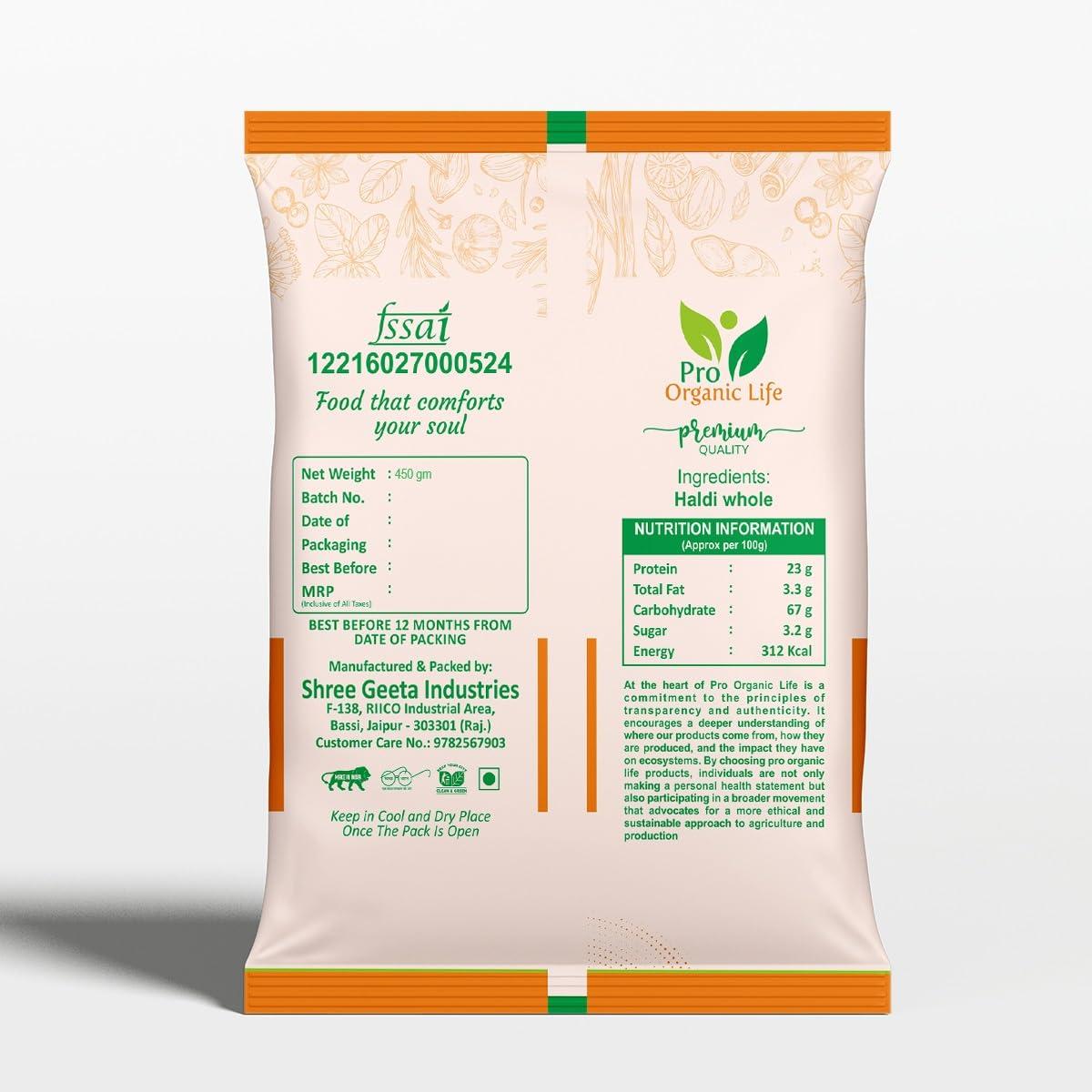 PRO ORGANIC LIFE PRO ORGANIC LIFE Turmeric Whole ( HALDI SABUT ) 450 Grm (8)