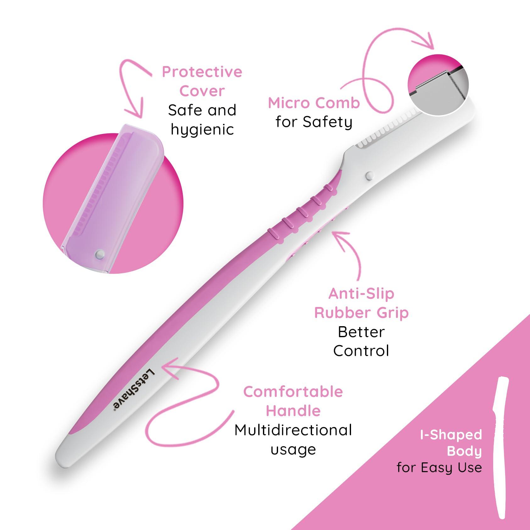 LetsShave LetsShave Evior Reusable Face Razor for Women Facial Hair- 3 Razors | Instant & Painless Hair Removal | For Eyebrows, Upper Lip, Forehead, Peach Fuzz, Chin and Sideburns | Dermaplaning Tool