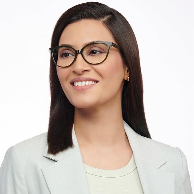 LENSKART BLU LENSKART BLU | Zero Power Blue Cut Computer Glasses | Anti Glare, Lightweight & Blocks Harmful Rays | UV Protection Specs | Green | Women | Large | LB E14452