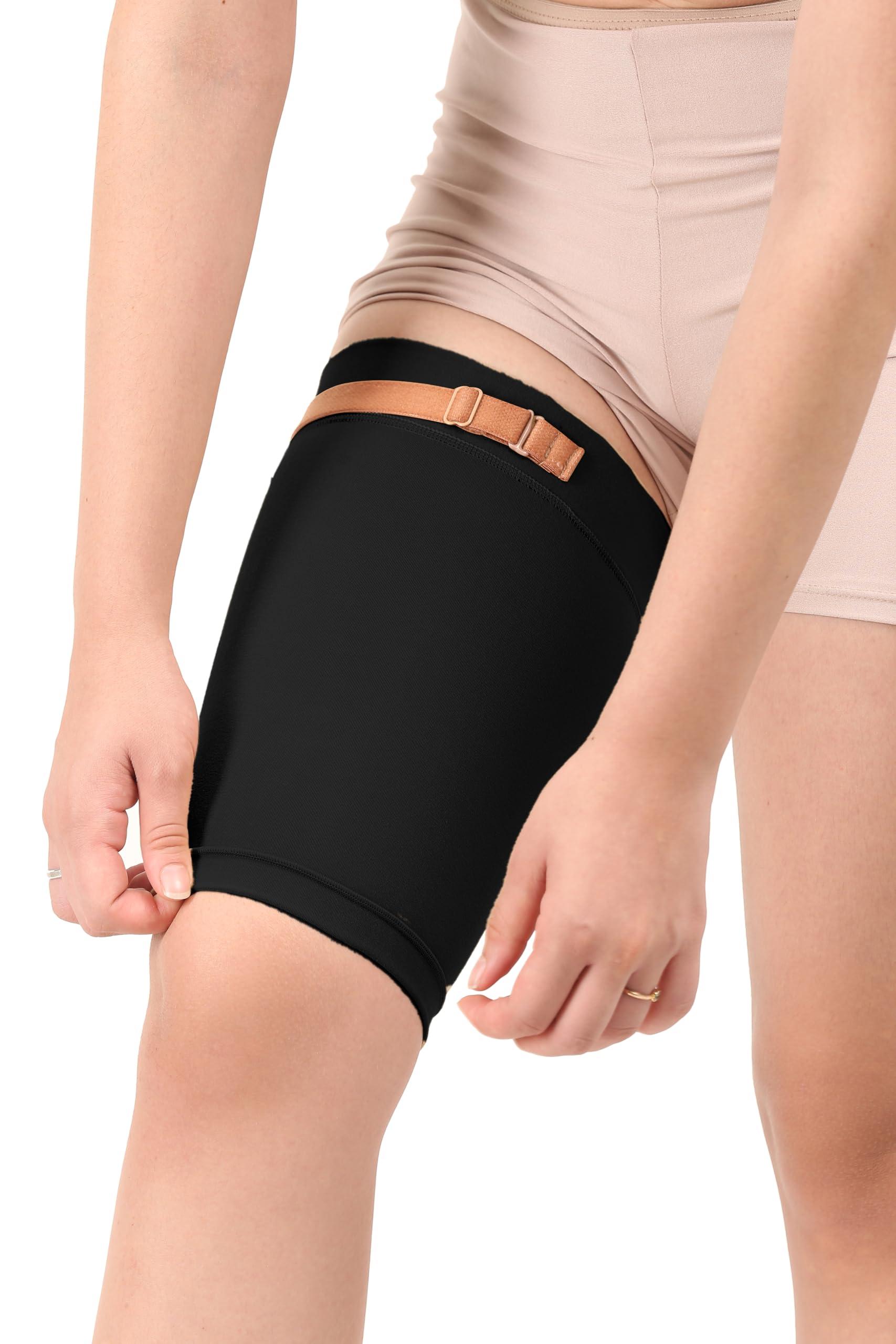Dermapress Medical Compression Thigh Support Sleeve || MODERATE COMPRESSION || COTTON FABRIC || Groin Support Sleeve || Hamstring Compression Sleeve || Burn recovery || (XXL, Black)