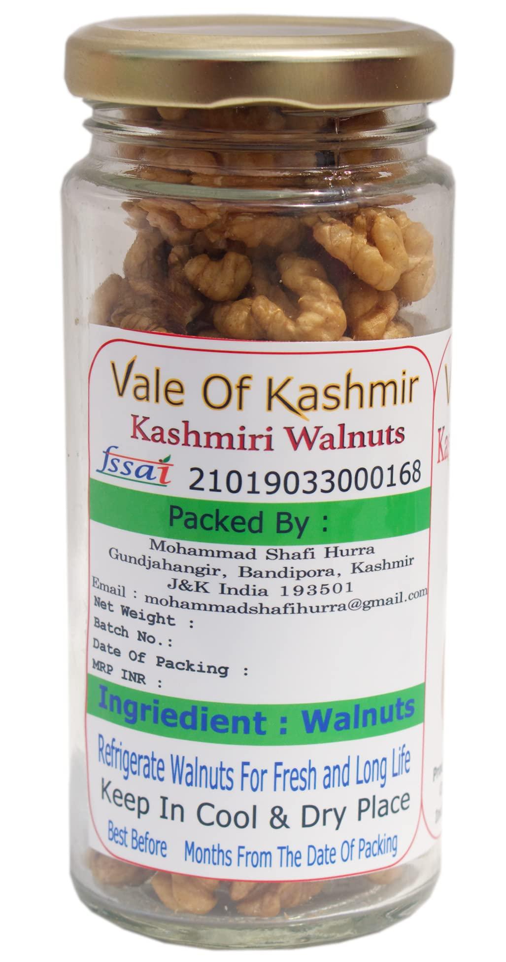 Vale Of Kashmir Vale Of Kashmir Kashmiri Walnut Kernels & Kashmiri Mamra Almonds in Glass Bottle 1kg , Pack of 10 Kashmiri Akhrot Bdam Giri 500gm Each