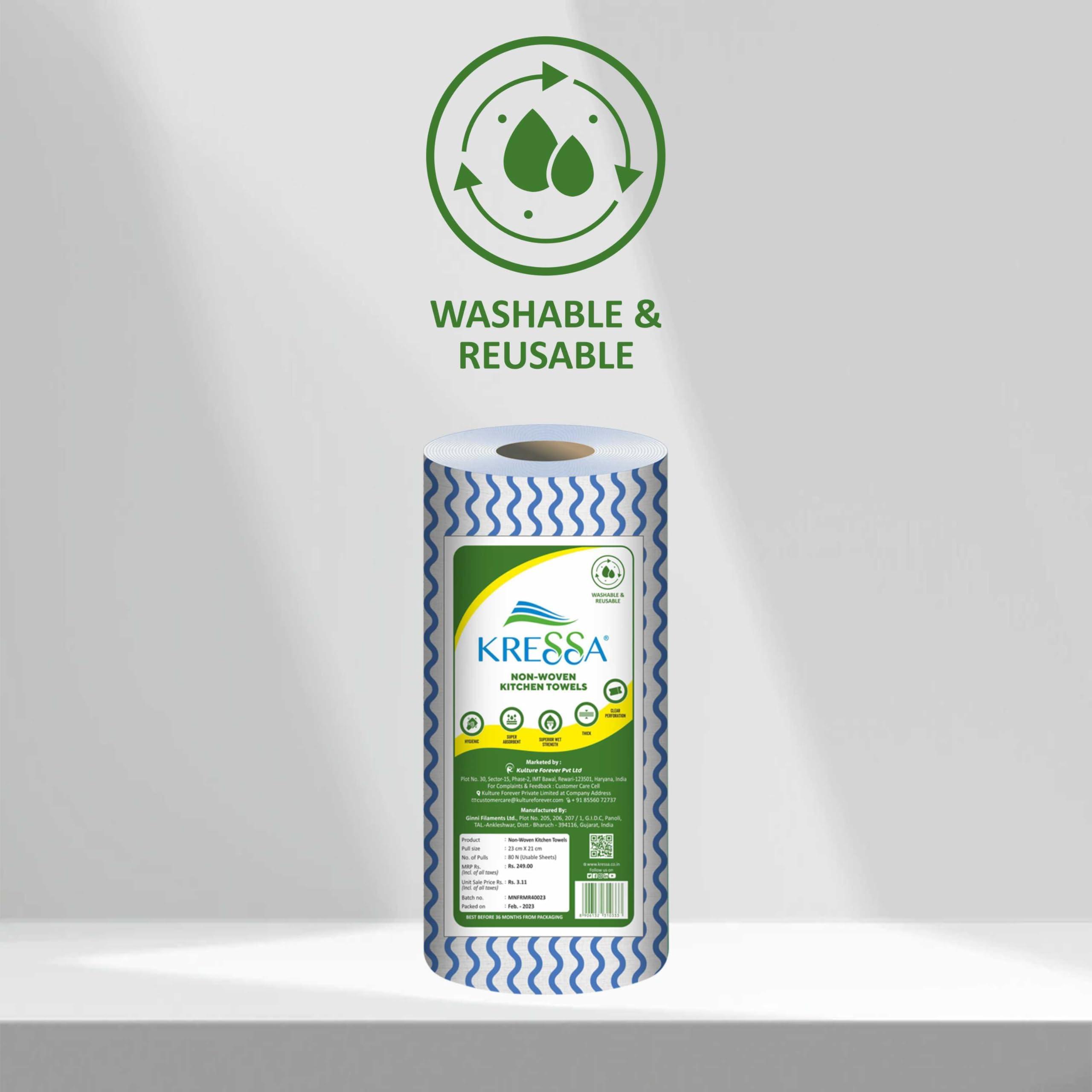 KRESSA Kressa Non Woven Kitchen Towel Roll | Reusable And Washable(Pack of 1)