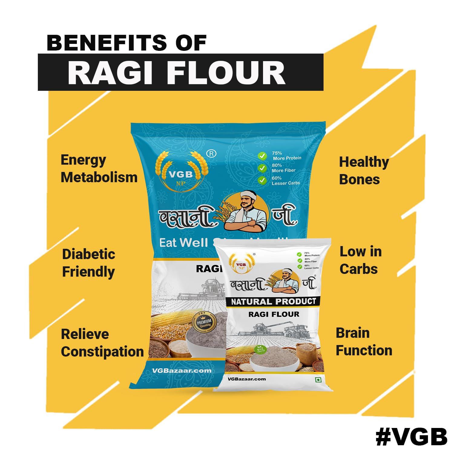 VGBNP VGBNP 100% Natural & Original Finger Millet Flour Kezhvaragu (Ragi Flour) Pure Nachani ka Aata (sprouted ragi flour|ragi huri hittu| Mandia) Healty Flour Fibre Rich/immunity builder-2kg.