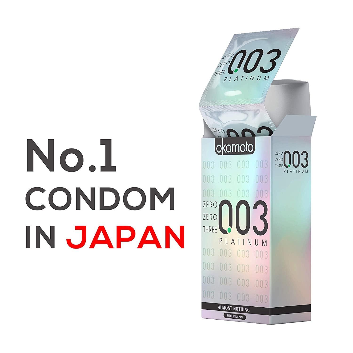 OKAMOTO Okamoto Condom | Ultra Thin Condoms for Men | Thinnest Premium Japanese Condoms | Made In Japan | 0.03 mm thin | 003 Platinum (Pack of 4)
