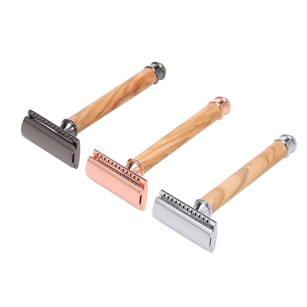 Qnotici Double-Edged Safety Razor Wood Handle Razor Stainless Steel Manual Shaving Razor