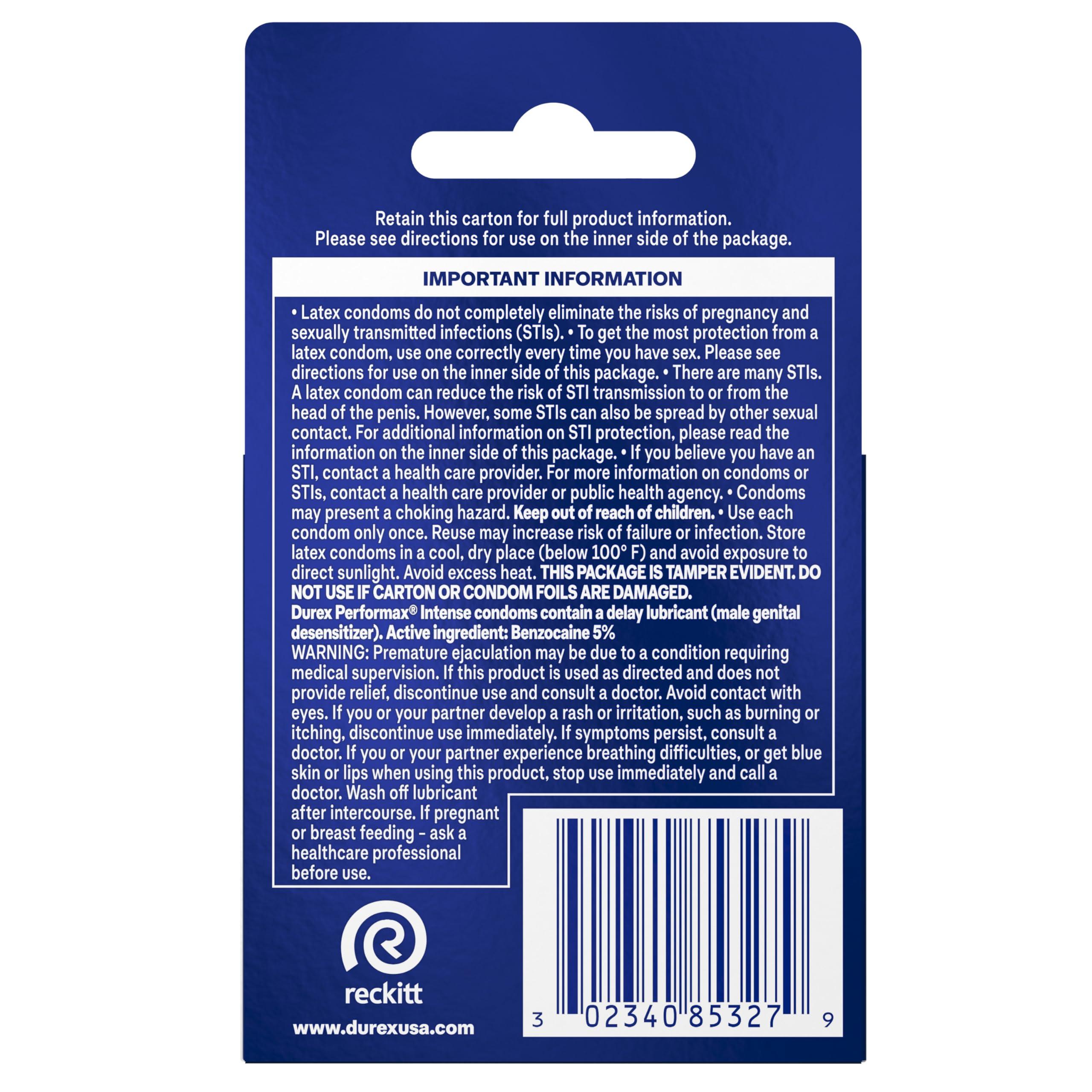 Durex Durex Performax Intense Lubricated Ribbed Dotted Premium Condoms, 3 ct