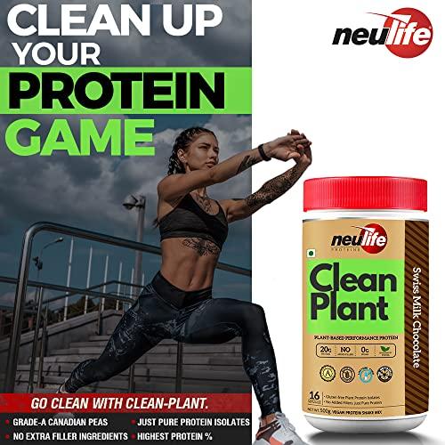 Neulife NEULIFE® CLEAN-PLANT Protein Isolate Powder | Vegan Protein Powder for Men & Women | Gluten & Sugar-free 500g (Mango Lassi)