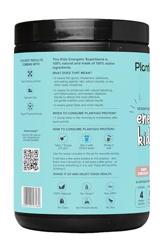 PLANTIGO Plantigo Kids Protein 14g, 11 Vitamins, 8 Minerals, Vegan Nutrition Supplement | Muscle, Bone Growth & Brain Health | Plant Based Protein Powder for Kids 10+ years | (Swiss Chocolate Flavor - 500g)