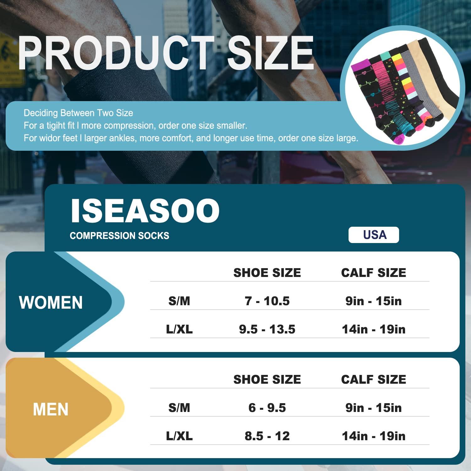 Iseasoo Iseasoo 6 Pairs Compression Socks for Women & Men Circulation,20-30 mmHg Nursing Socks Best for Running,Athletic,Hiking,Travel(Small/Medium)