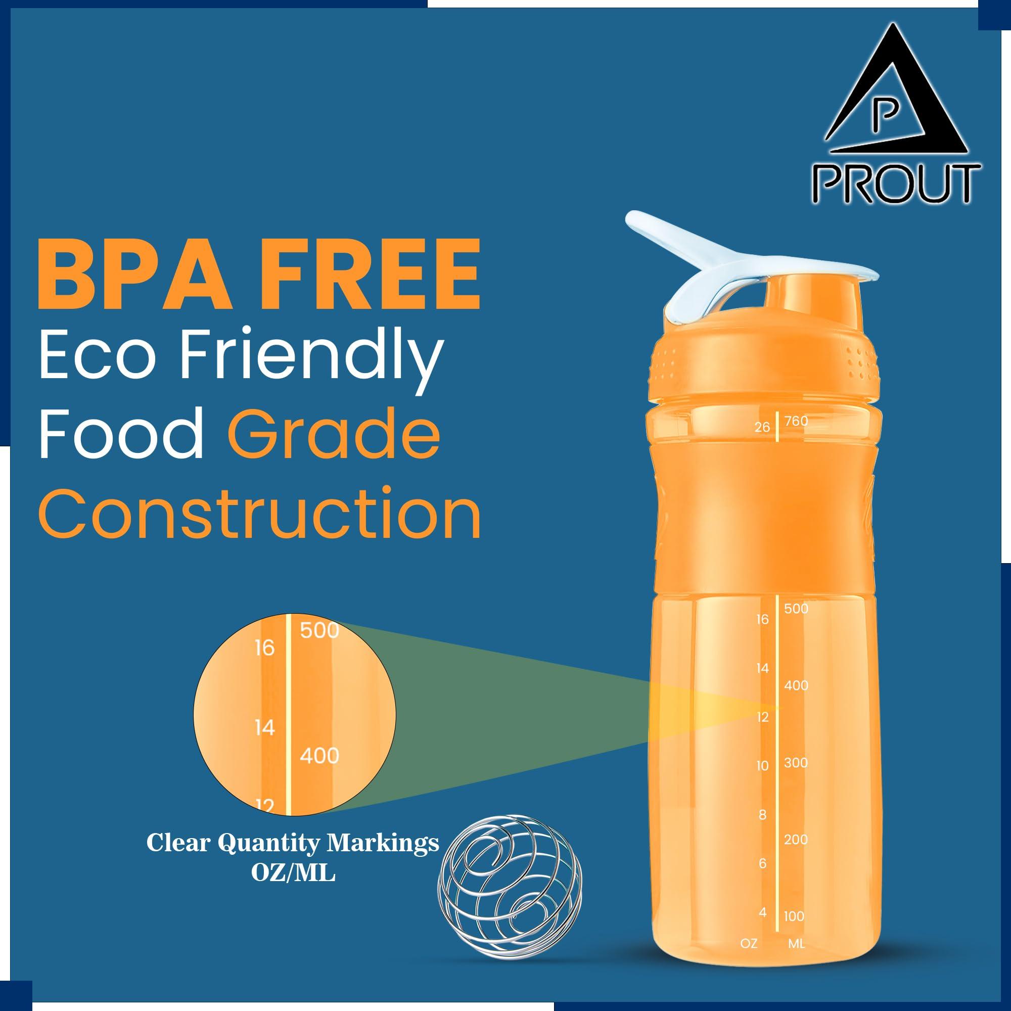 PROUT PROUT Gym Shaker | Water Bottle | Supplement Shakers | Shaker Bottle | Blender Bottle | Classic Protein Mixer Shaker Bottle with Blender Ball (Orange)