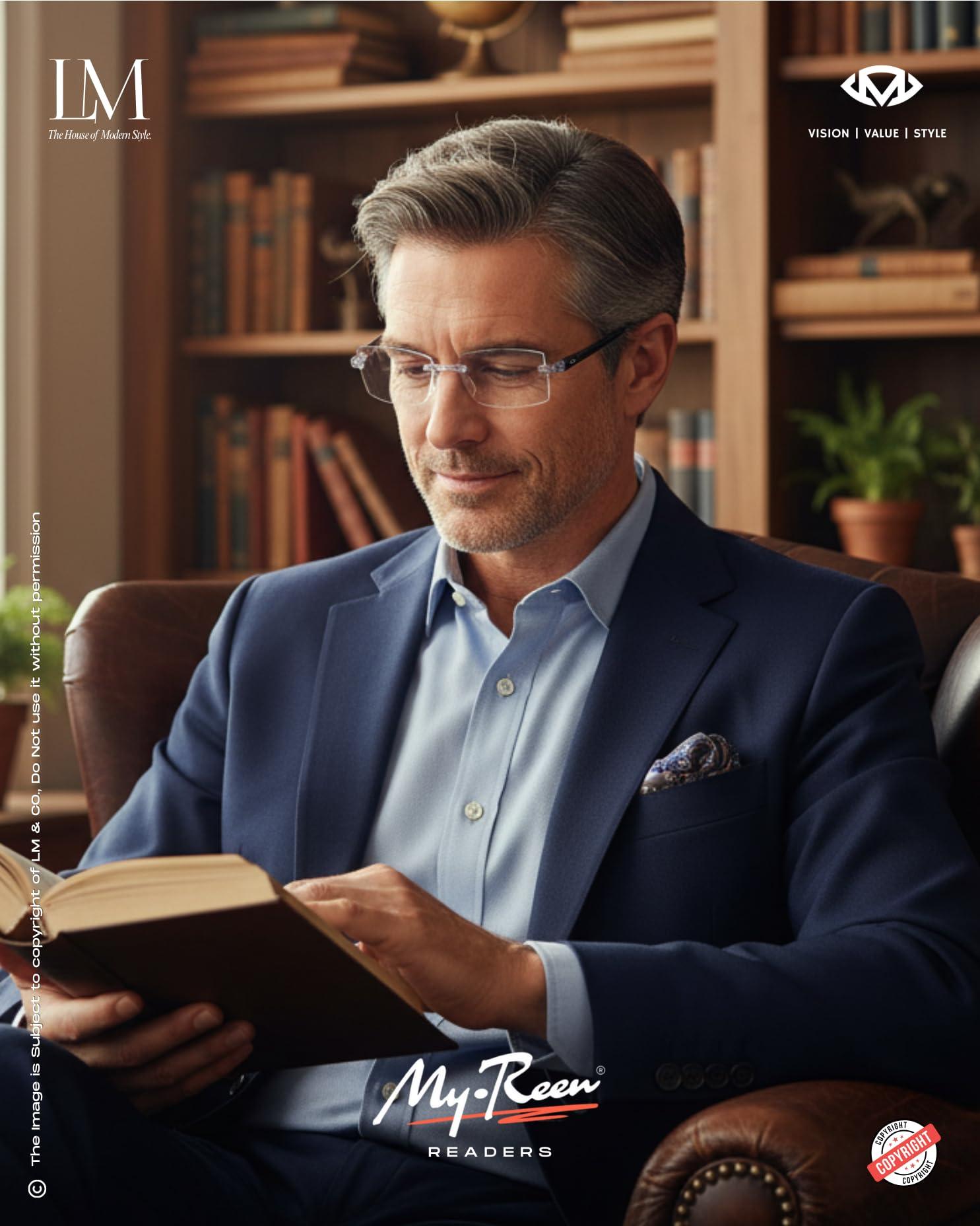 myreen myreen Blue Cut Rimless Reading Glasses for Men Women +1 +1.5 +2.0 +2.5 +3.0 Power Glass For Reading Books and Newspaper, Watching TV and Mobile (2, 3.00)