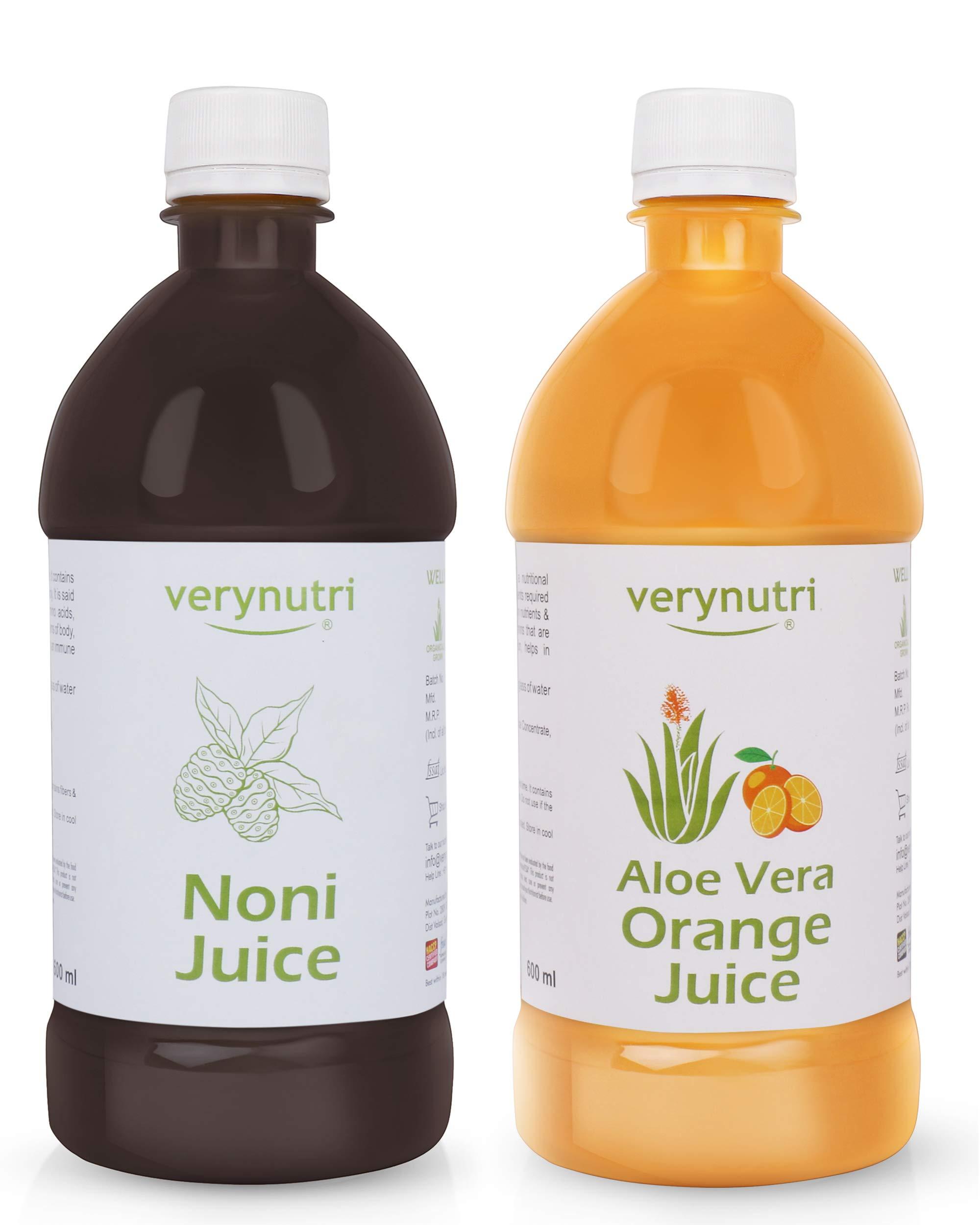 verynutri Verynutri Aloe Vera Orange & Noni Juice- 1200 Ml (Pack of 2-600 Ml each) | Organically Grown| Immunity Booster | Health Juices.