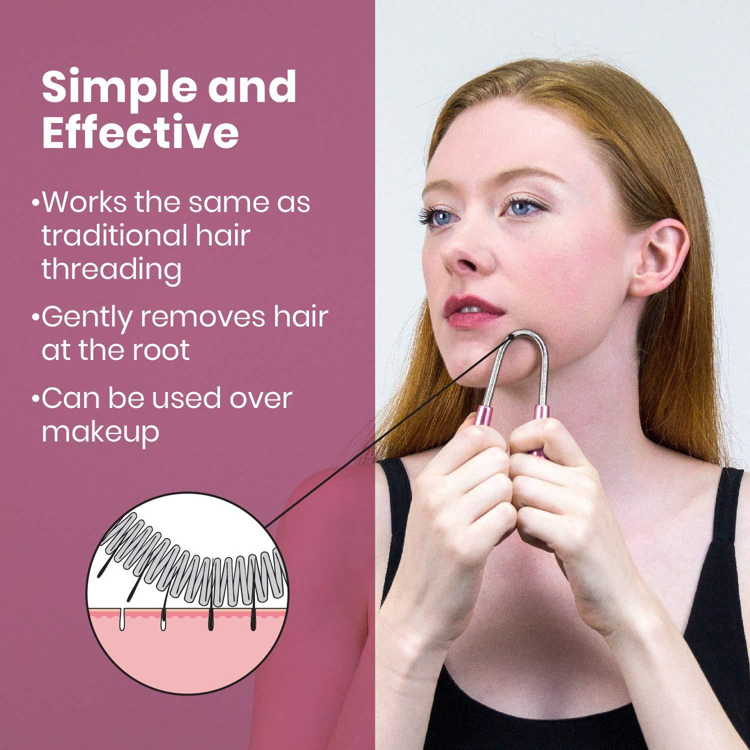 Lindo Lindo Twist-N-Roll Tweezer - Spring Facial Hair Removal Tool, Natural Threading, Stainless Steel, Remove Unwanted Hair on Upper Lip, Chin, Cheek, and Neck (2 Pack)