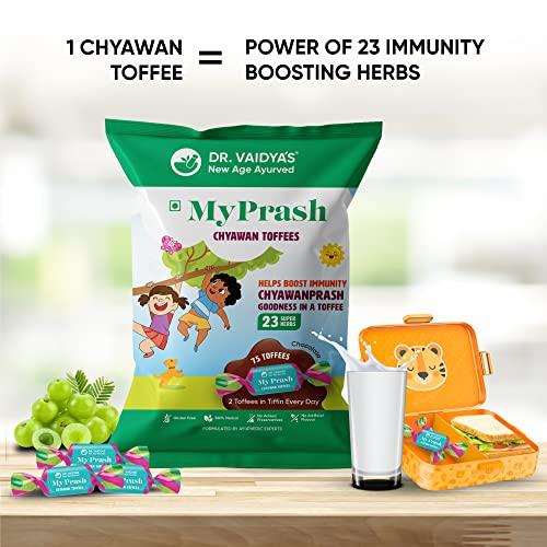 DR. VAIDYA'S Dr. Vaidya\'s Chyawan Toffees | Chyawanprash For Kids | Helps Boost Immunity & Improves Digestion | Contains Amla & Giloy | (75 Toffees Each) Pack of 1