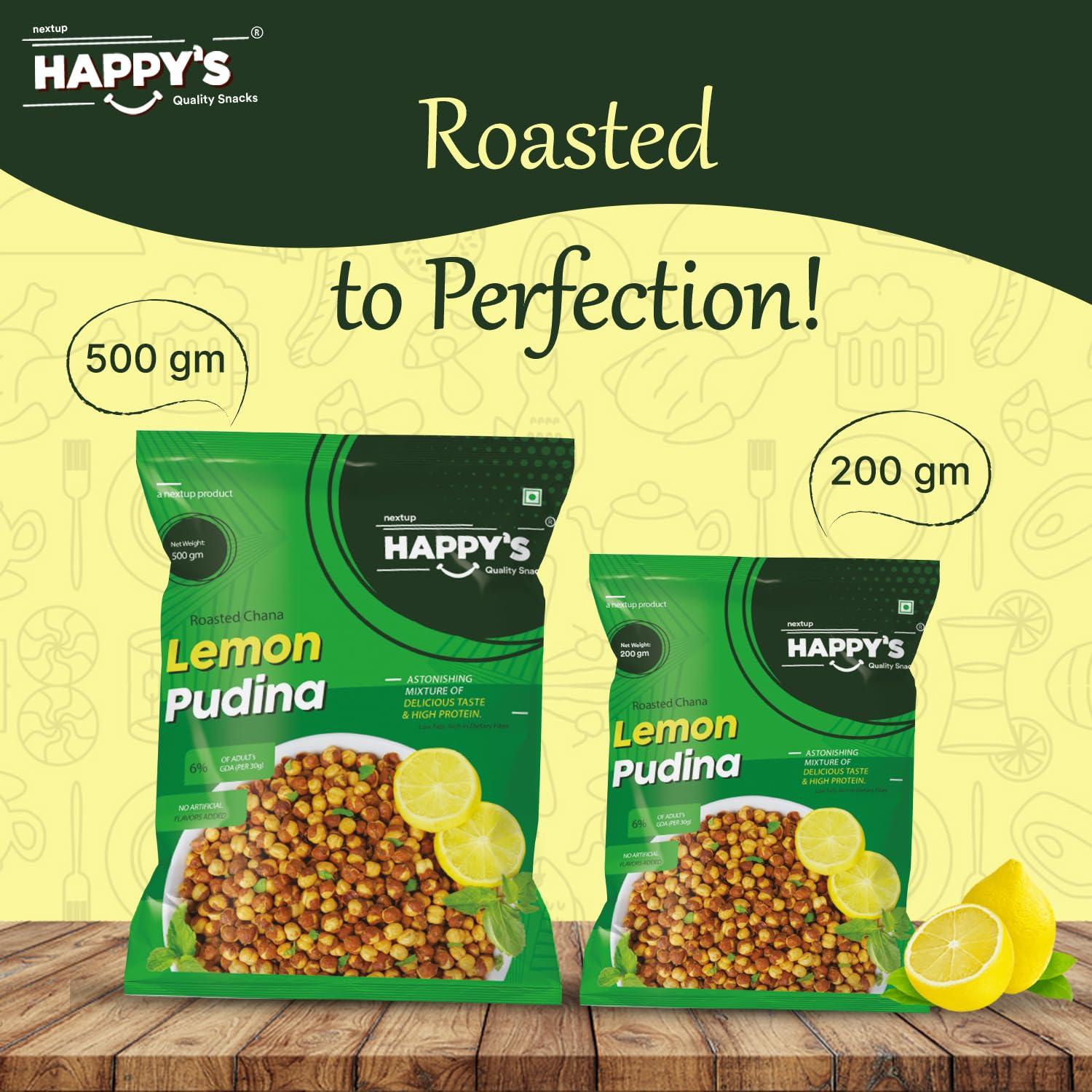 NEXT UP HAPPYS Happy\'s Roasted Chana, 200 gm | Pack of 1 | Lemon Pudina Flavor | Low Fat | Rich in Protein | Roasted to Perfection | No Artificial Flavors | Nutrient-Rich Snacking