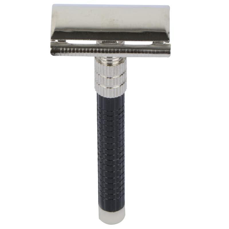 ANGEL INFINITE ANGEL INFINITE Silver Double Edge Safety Razor Wet Shaving For Men & Women | Classic 3-Piece Stainless Steel Butterfly Safety Razor, Short Handle Safety Razor/Machine Double Edge for Shaving Razor (Black)
