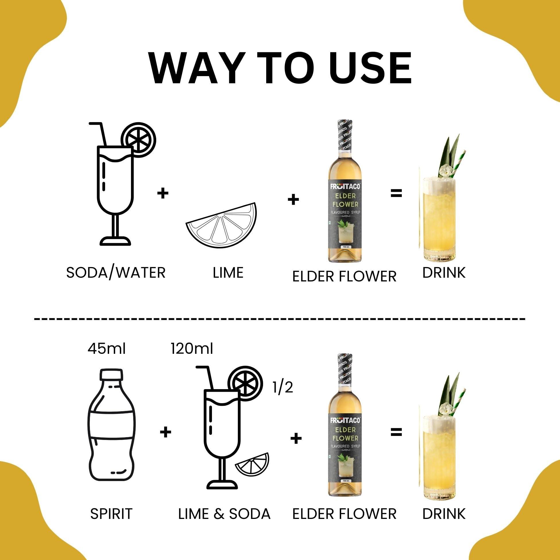 Fruitaco Fruitaco Elderflower Syrup for Mocktails, Cocktails - Pack of 2 (750ml each):Perfect Mixer for Enhancing Mocktails & Cocktails, Drinks, and Mojitos at Parties, for All Your Mixing Needs