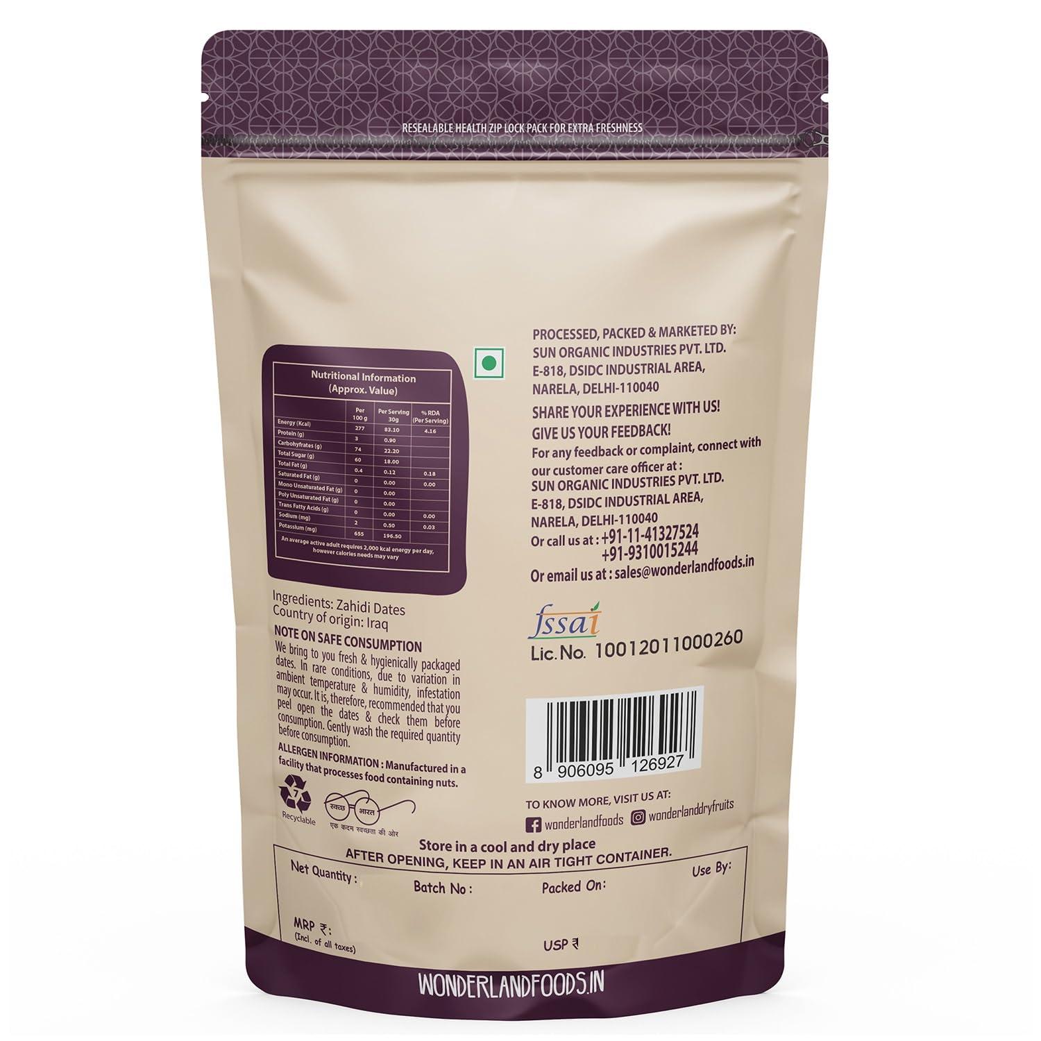 WONDERLAND FOODS (DEVICE) WONDERLAND FOODS (DEVICE) Dry Fruits Zahidi Dates 1Kg (500G X 2) Pouch | Healthy & Nutritious Soft Khajoor | Khajur Rich In Iron, Fibre & Vitamins, Fresh