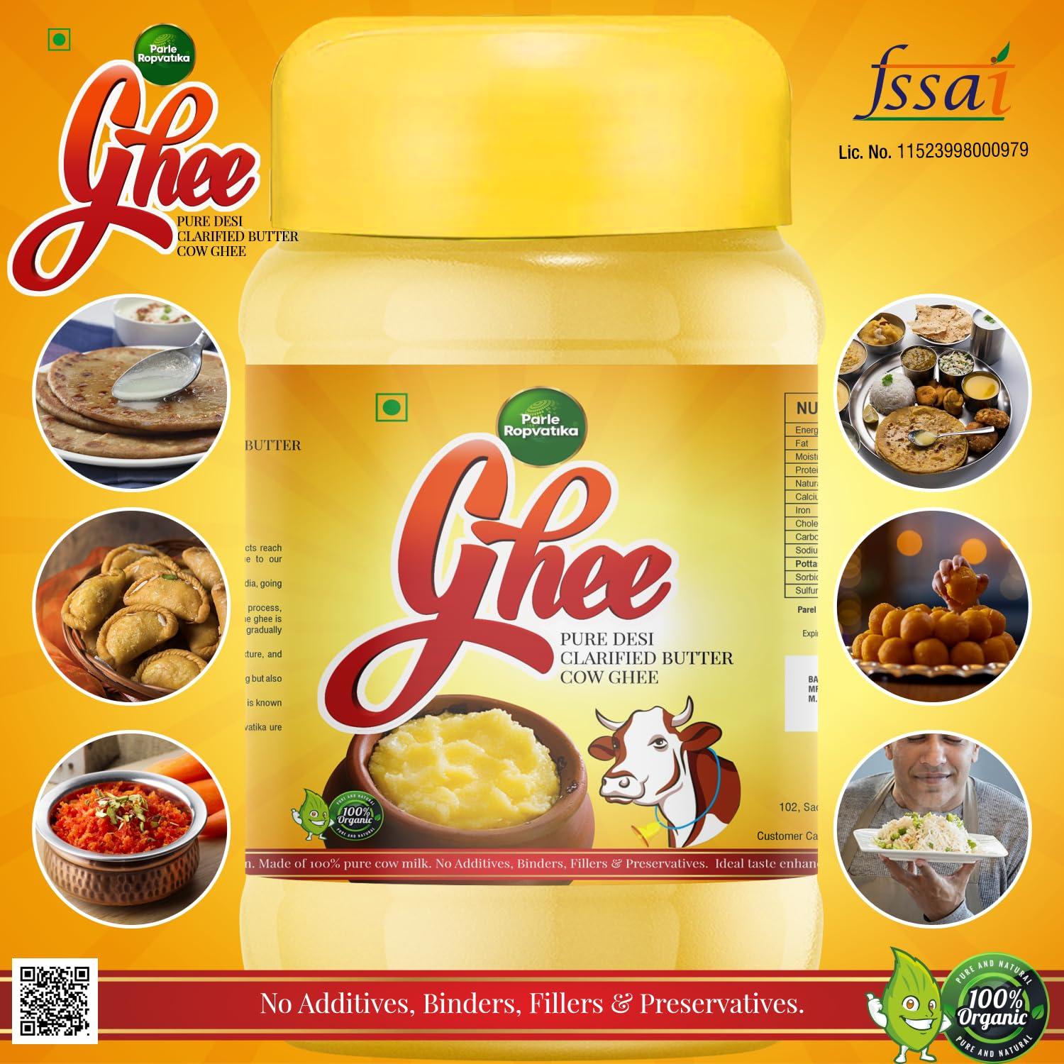 Parle Ropvatika Parle Ropvatika Pure Desi Cow Ghee 1 Liter Pack 2 (2 Liter) Clarified Butter - Desi Ghee with Rich Aroma (1 Liter x 2 (2 Liter))