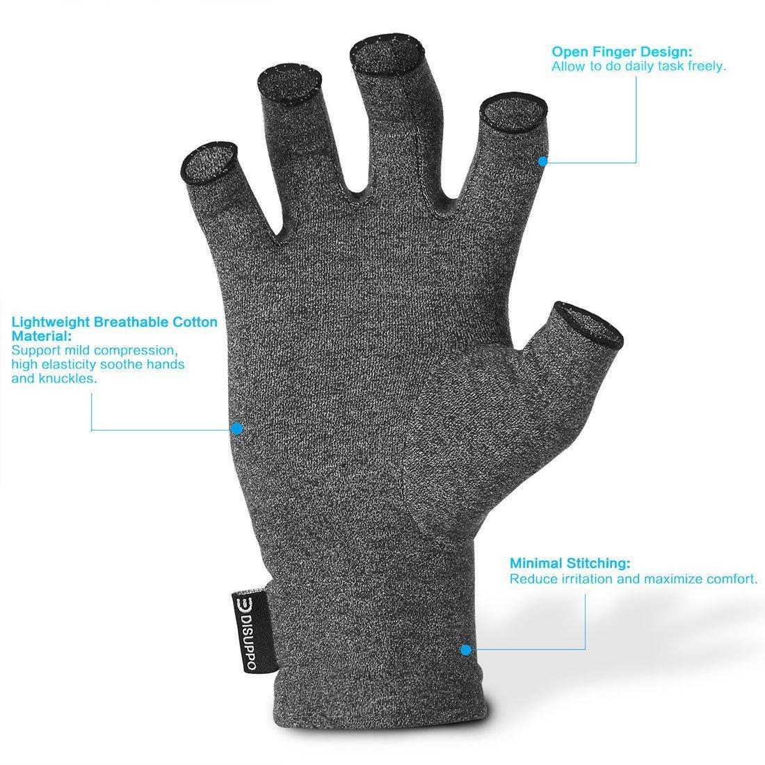 DISUPPO Arthritis Compression Gloves Relieve Pain from Rheumatoid, RSI,Carpal Tunnel, Hand Gloves Fingerless for Computer Typing and Dailywork, Support For Hands And Joints by DISUPPO (Medium Gray)