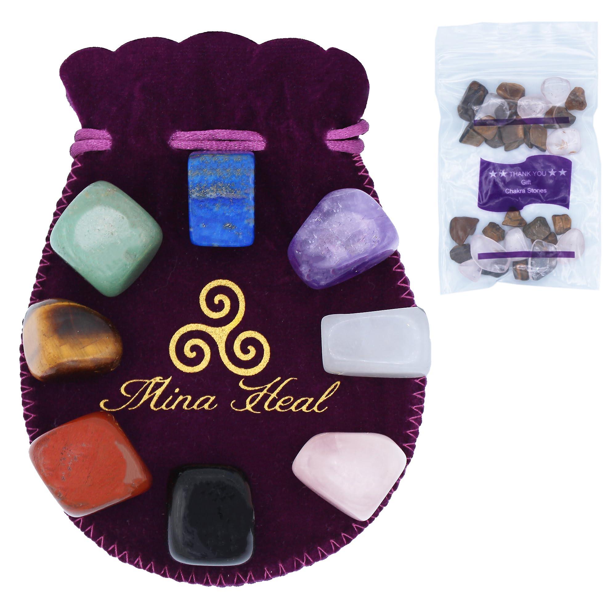 Mina Heal Mina Heal Chakra Stones Healing Crystals Set of 8 Tumbled and Polished for 7 Chakras Balancing Crystal Therapy Meditation Reiki or as Thumb Stones Palm Stones Worry Stones(Set of 8 Chakra Stones)