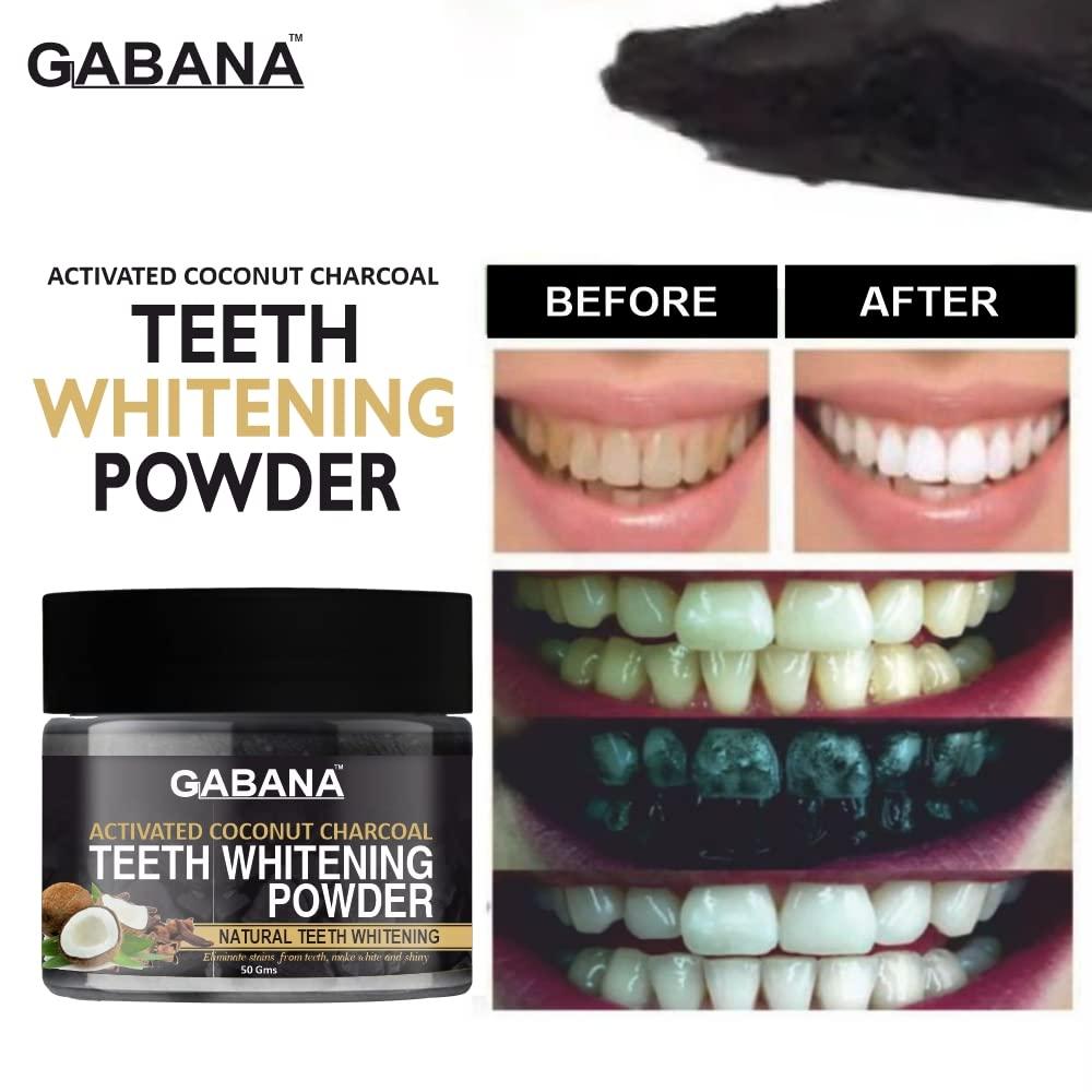 Gabana GABANA Natural Activated Coconut Charcoal Teeth Whitening Powder for Men and Women (Pack of 2, Each 50 gram)|Enamel Safe Oral Care for Effective Teeth Whitener Charcoal Powder for Teeth Whitening|