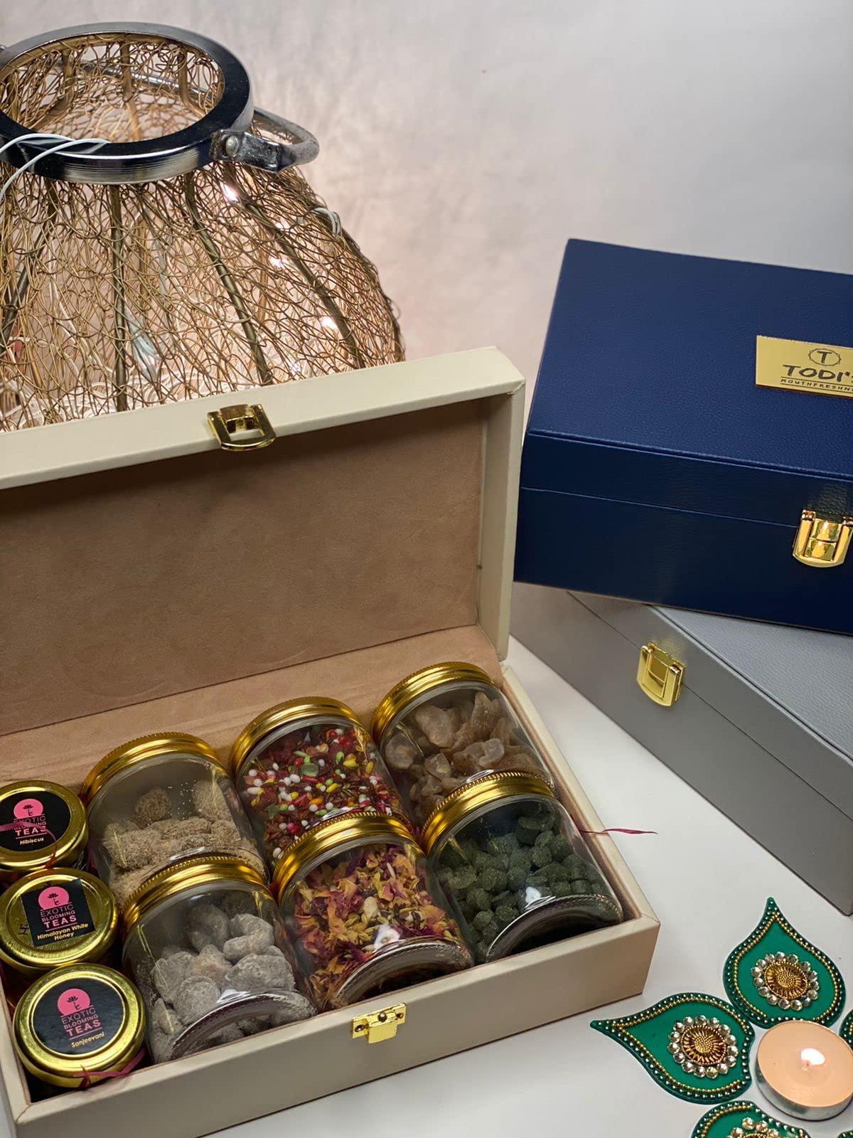 TODIS Todis Blue Luxury Box, Corporate Gift Hamper, Traditional and Tasty Indian Mouth Freshener, After-Meal Digestive Snack without Supari, Hygienically Packed.