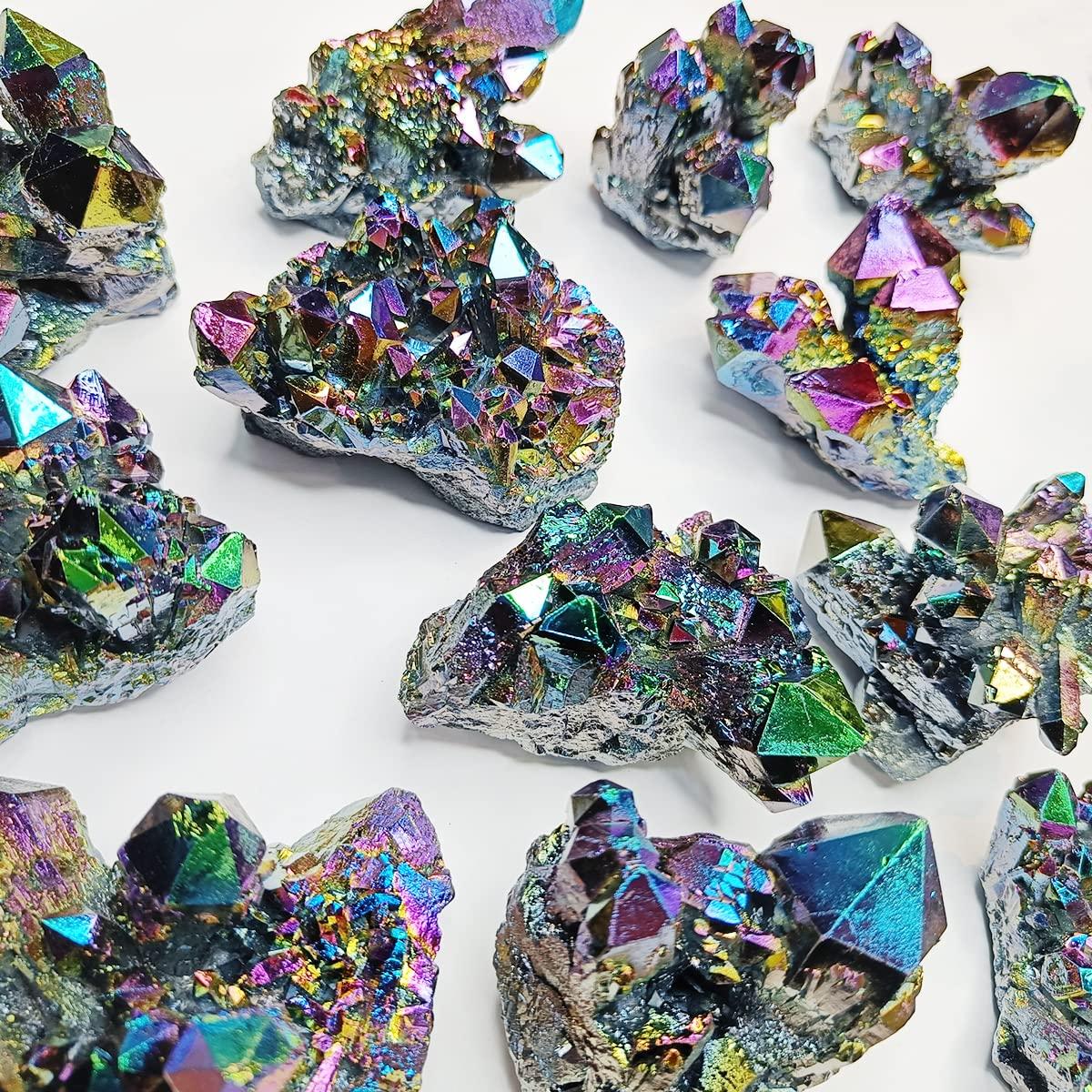 9Dzine 9Dzine Rainbow Aura Quartz, Titanium Aura Quartz,Rainbow Flame Titanium Aura Quartz Crystal Cluster,Druzy Titanium Aura Quartz Geode,Specimen 100-150 Gm Approx
