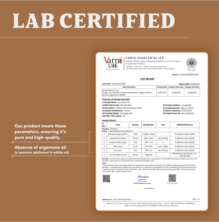 oRegion oRegion Cold Pressed Groundnut Oil | Glass Bottle | Wood Pressed Peanut Oil, 100% Natural, Unadulterated, Organic & Preservative-Free Cooking Oil - 500ml