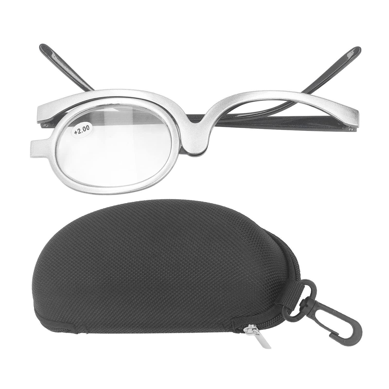 cooden Makeup Reading Glasses, Magnifying Single Lens Rotating Eye Make Up Reading Glasses, Flip Down Lens Folding Magnifier Makeup Glasses Cosmetic Readers with Case for Women, Ladies (+2.00)
