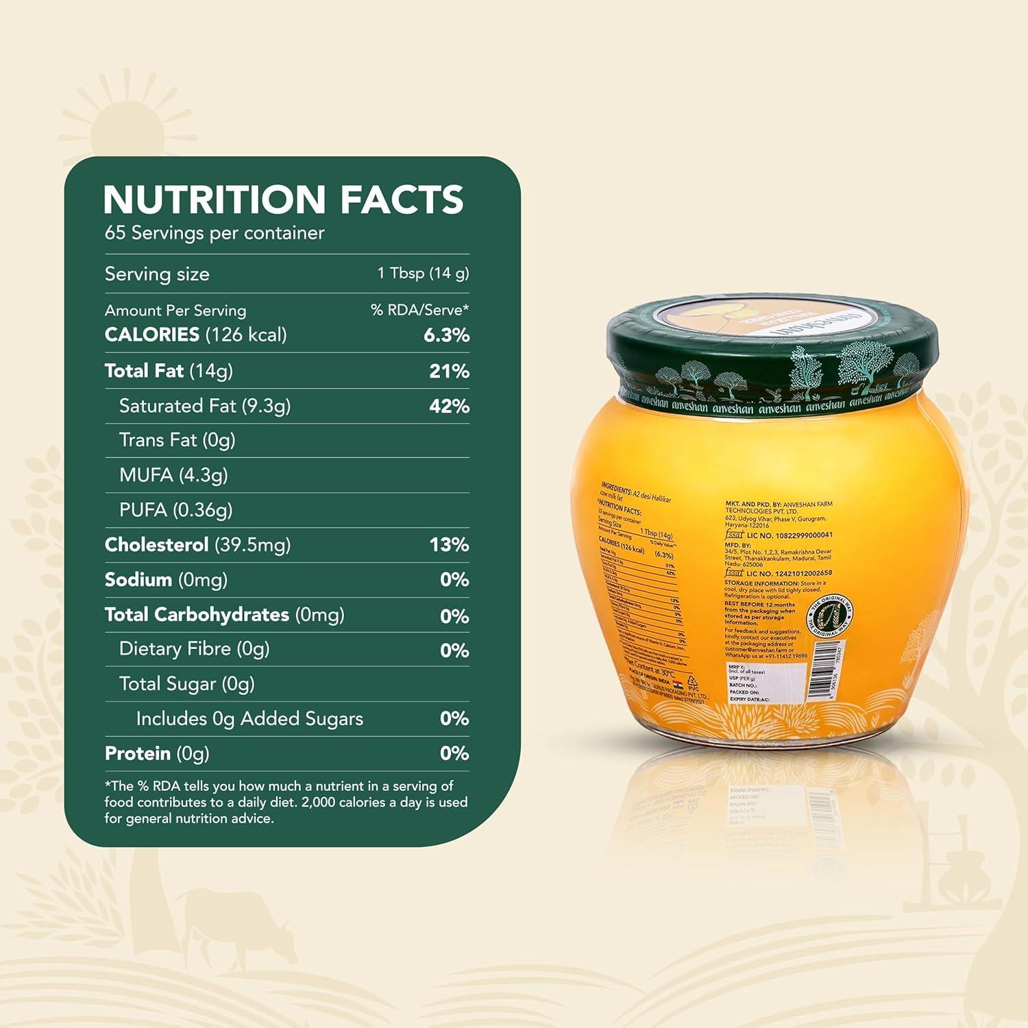 Anveshan Empowering farmers with technology Anveshan A2 Desi Cow Ghee (500ml x 2 Jars) | Glass Jar | Bilona Method | Curd-Churned | Pure, Natural & Healthy | Lab Tested | Grass-Fed Cultured Ghee