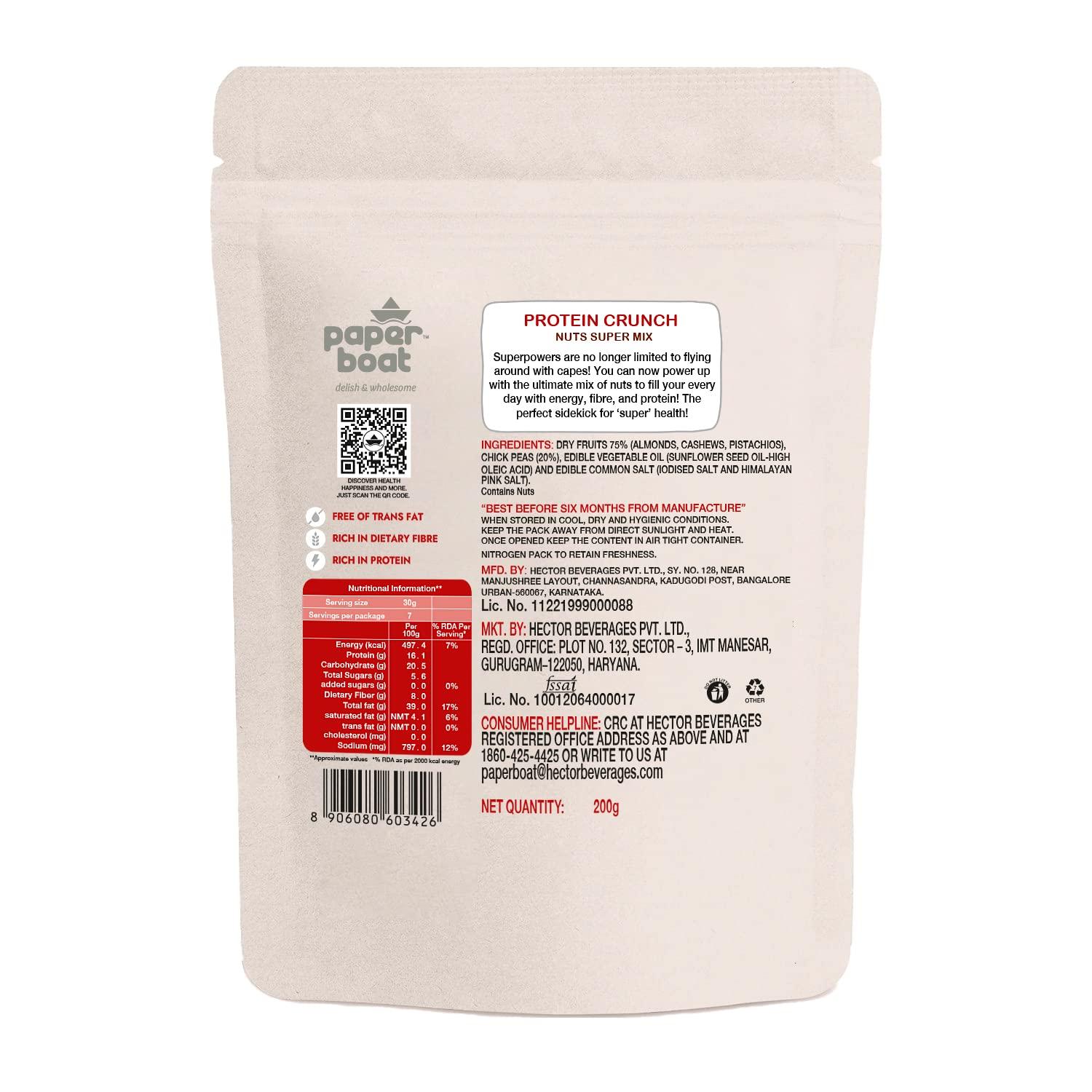 Paper Boat Paper Boat Protein Crunch, Premium Nuts SuperMix, Healthy Trail Mix Dry Fruits | Almonds I Cashews I Pistachio I Chickpeas | Dryfruit Pouch (200 gm)