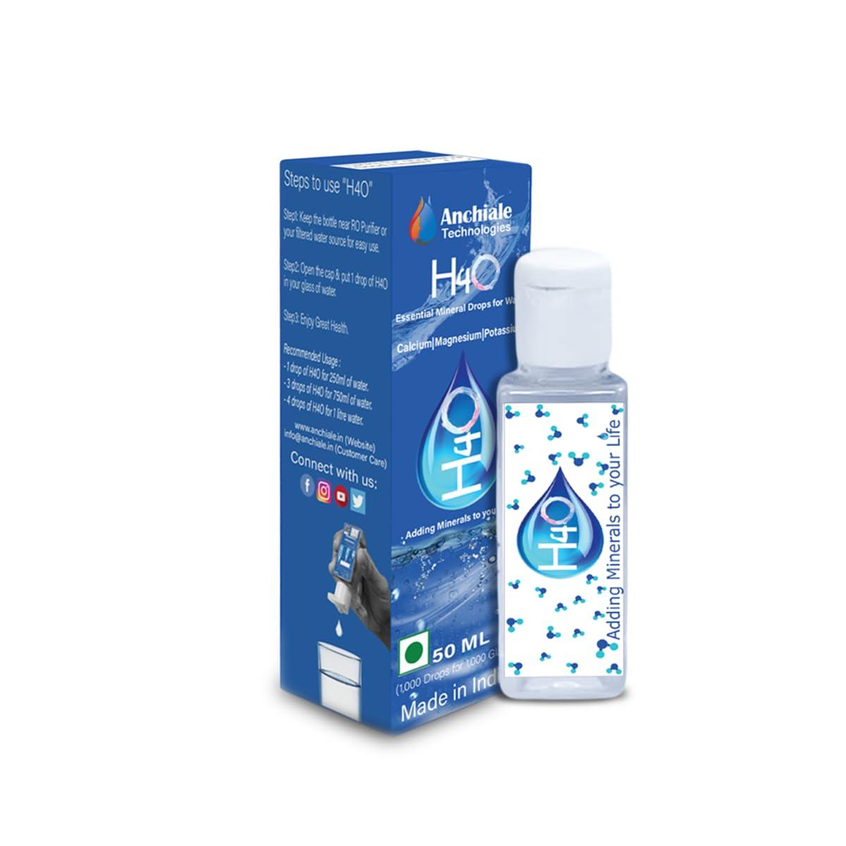 H4O H4O: (Pack of 4)TDS enhancing mineral drops for RO water. Say goodbye to fatigue and body aches. Great Alternative to Calcium, Magnesium and Potassium Tablets. Essential Minerals for 1000 glasses of water.