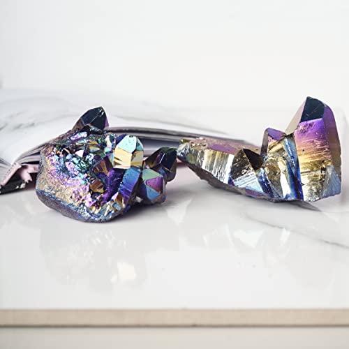 9Dzine 9Dzine Rainbow Aura Quartz, Titanium Aura Quartz,Rainbow Flame Titanium Aura Quartz Crystal Cluster,Druzy Titanium Aura Quartz Geode,Specimen 100-150 Gm Approx