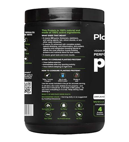 PLANTIGO Plantigo Plant Protein Powder 1kg Unflavoured, Unsweetened | 30g Protein, 5g BCAA, 2g Leucine Per 40g Scoop | No Sugar, No Sweetener, No Preservatives Protein Powder for Women, Men, Diabetes