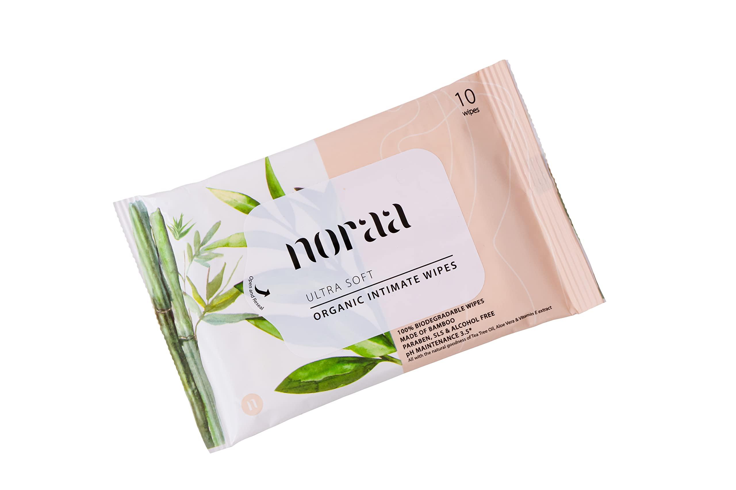 Noraa Noraa Ultra Soft Organic Intimate Wipes with Natural Goodness of Tea Tree Oil and Aloe Vera (Pack of 8 x 10 Wipes)
