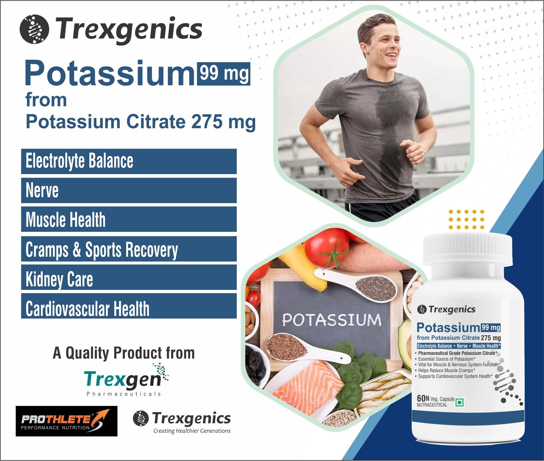 Trexgenics Trexgenics POTASSIUM CITRATE (K 99) 310 mg Electrolyte Balance, Nerve & Muscle Health VEGAN & NON-GMO (60 Vcaps) (Pack of 3)