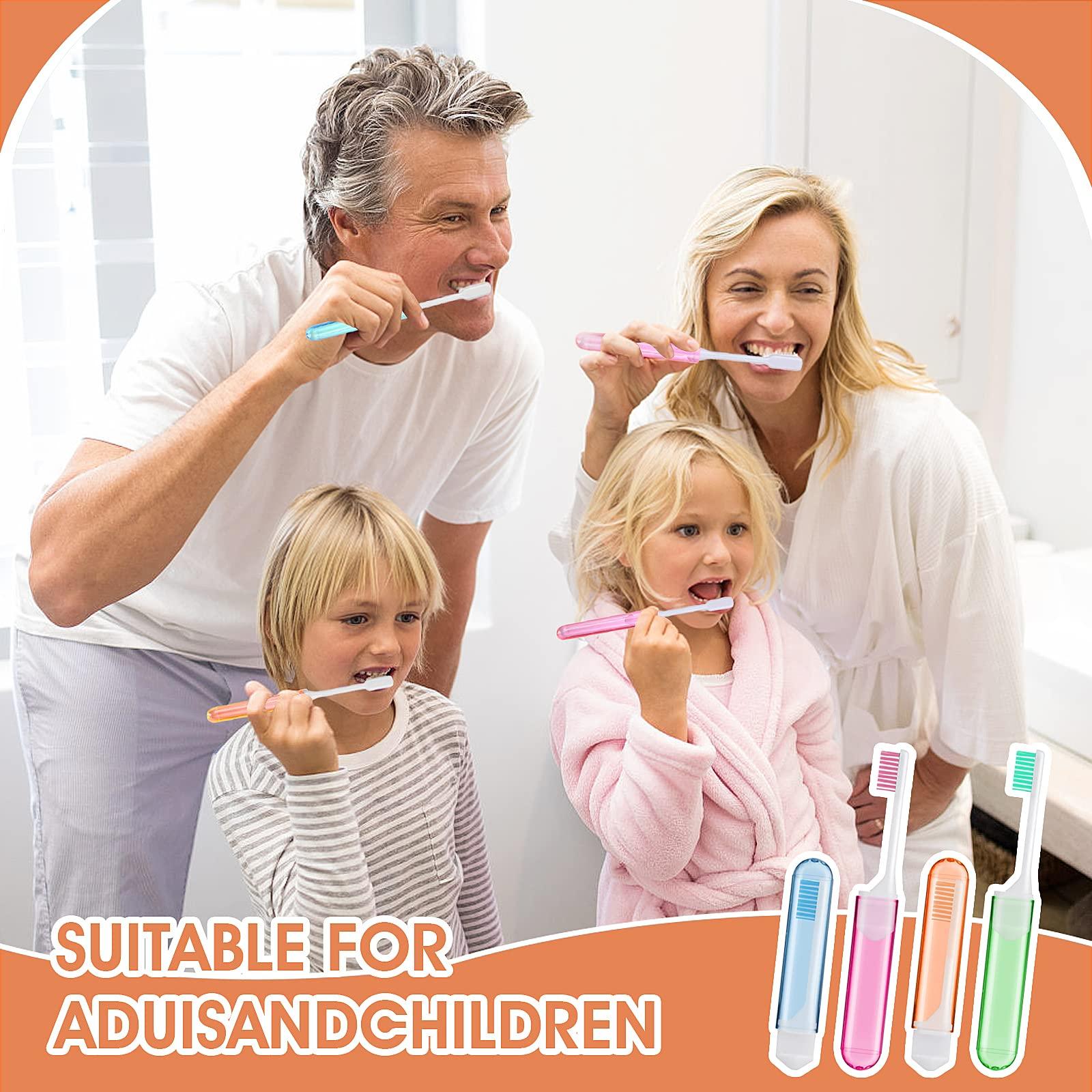 Sibba Sibba Toothbrush Covers 4 Pieces Folding Manual Toothbrushes Case Travel Kit Soft Bristles Tooth Brushes Mini Size Portable Brush Coverings Wrapped for Men Women Childrens Toddler