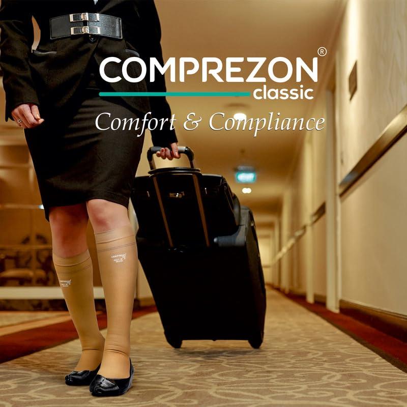 Comprezon Comprezon Classic Lycra Medical Compression Stockings | Class 1 Compression | Below Knee Length | Pain Relief & Swelling Reduction | Compression Socks for Men and Women | Varicose Veins Stockings (Large)