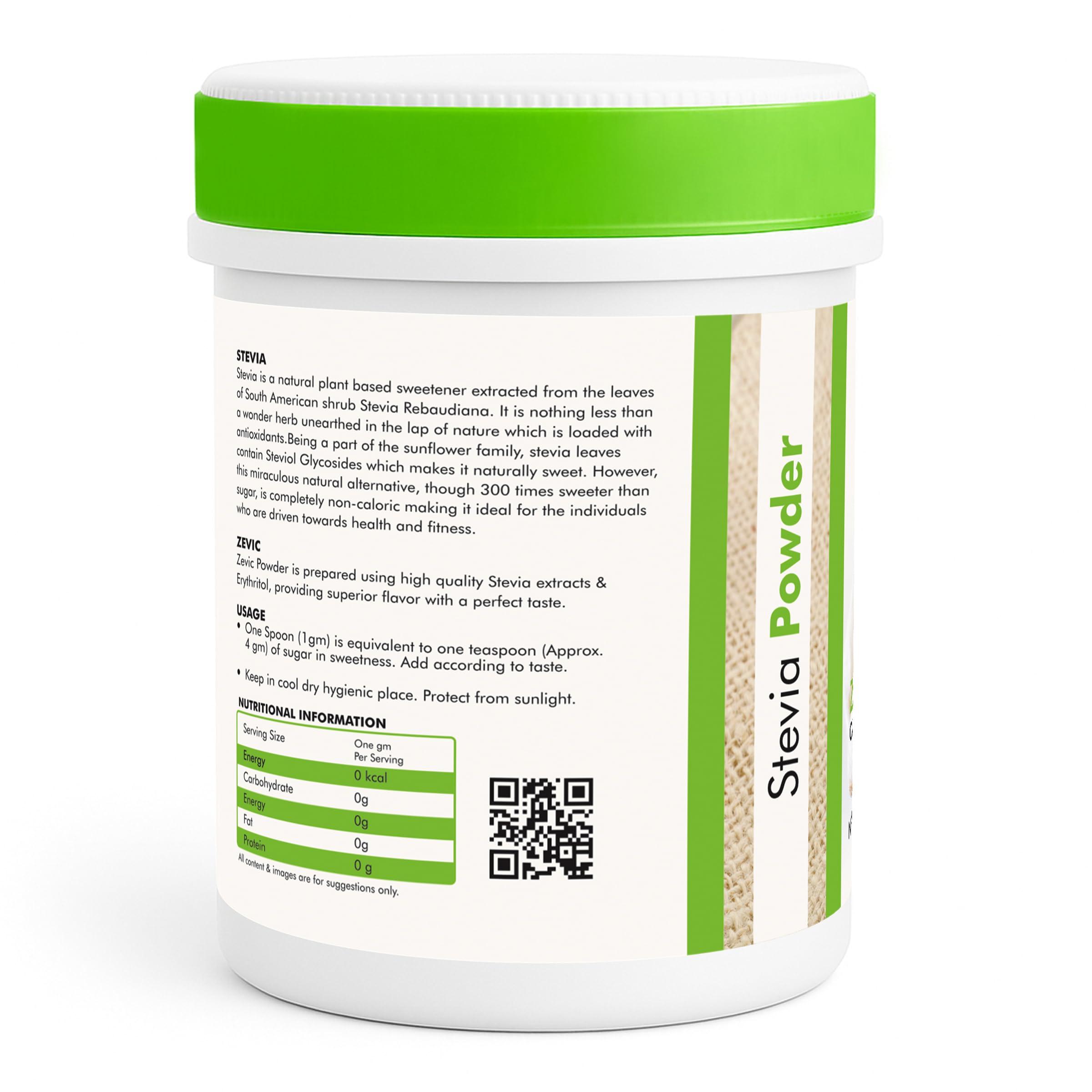 ZEVIC Zevic Stevia Sugar Free Powder | Zero Calories Stevia Powder | Vegan & Keto | 100% Natural Sweetener Powder | Sugar Substitute Natural | Diabetic Friendly - 900g (300g x 3)