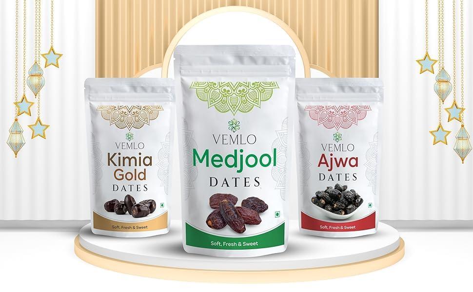 VEMLO VEMLO Soft Fresh Sweet Medjool Organic Dates Khajoor 450 Gram For Ramzan Healthy Nutritious Snack | Rich in Vitamins & Minerals | Natural Sweetener