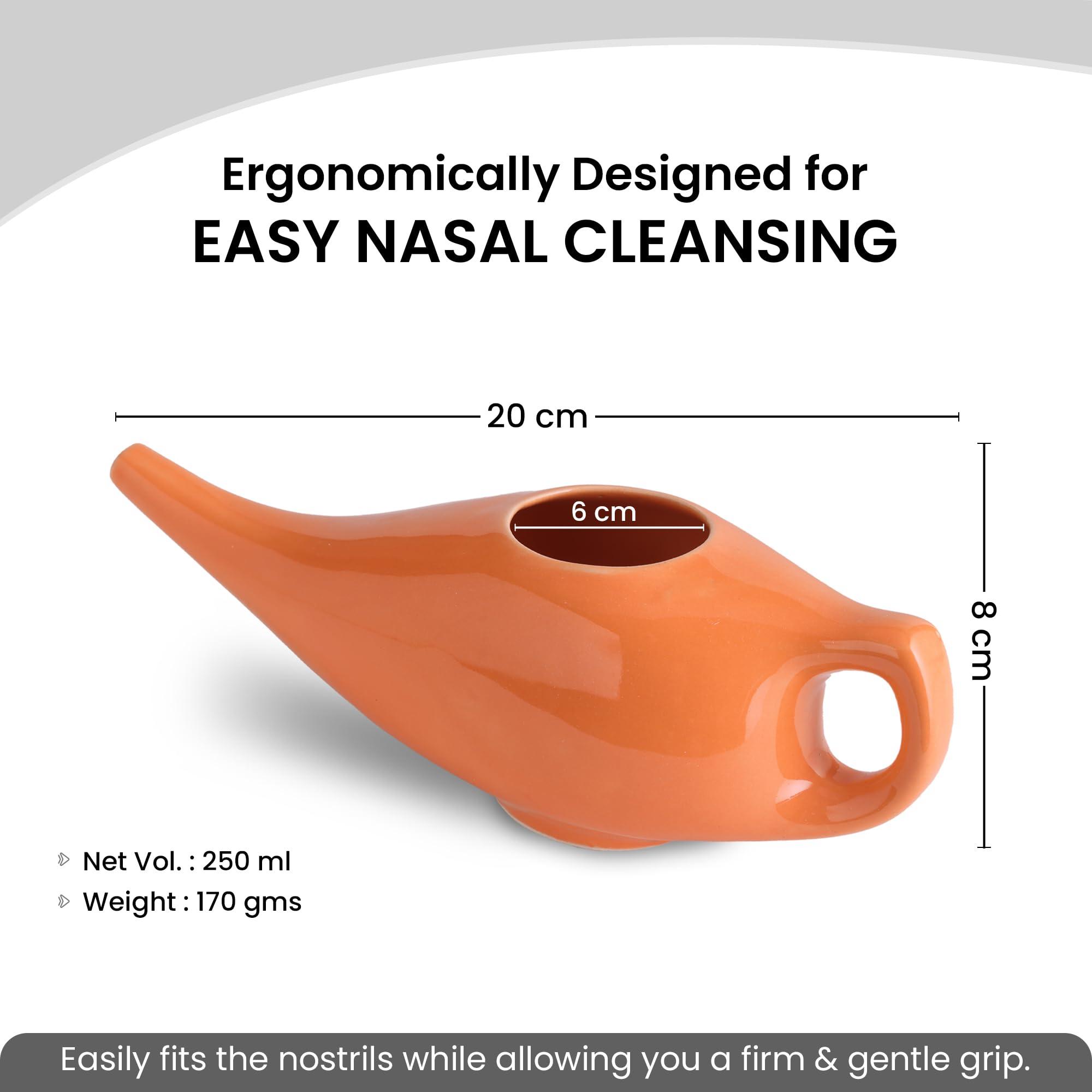 Core Asana Core Asana Ceramic Jal Neti Pot Non-Metallic and Lead Free Comfortable Grip Natural Treatment for Sinus Congestion, Yoga Neti Pot (Amber)