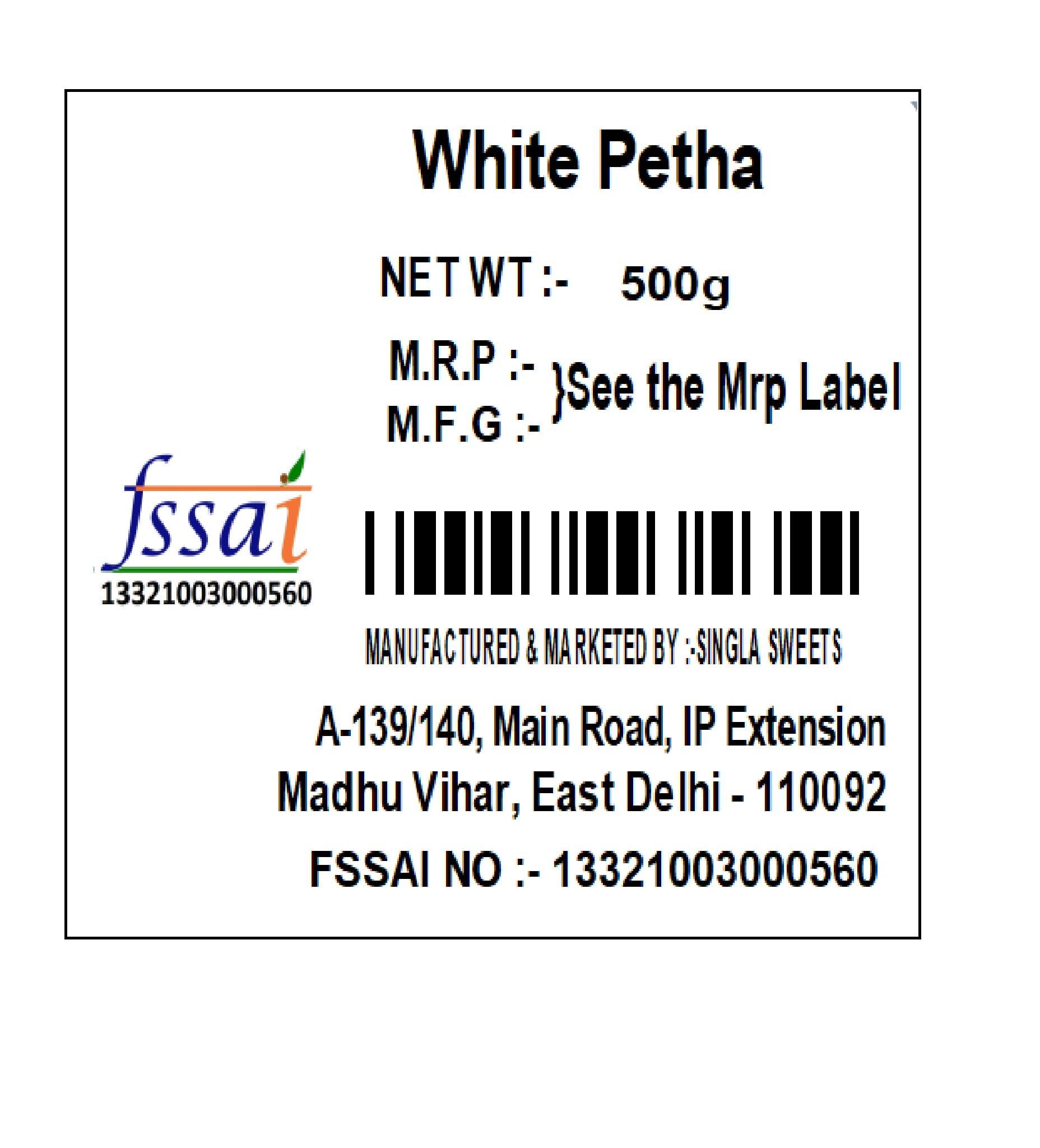 Singla Dodha Burfi Sweets 500g Dry Petha 500g burfi White 500g Combo (Pack 2 * 500, 1Kg)