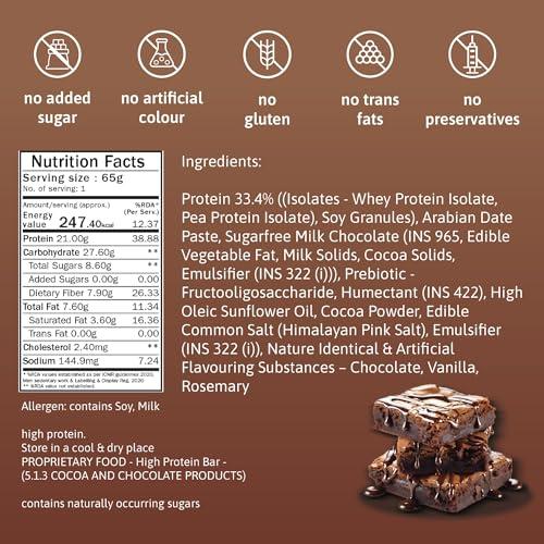 Phab Phab Assorted (Chocolate Brownie, Mocha Nut Fudge, Strawberries & Greek Yogurt) 21G Protein Bars (Pack Of 6), Fitness & Immunity With Goodness Of Dates-390 Gram