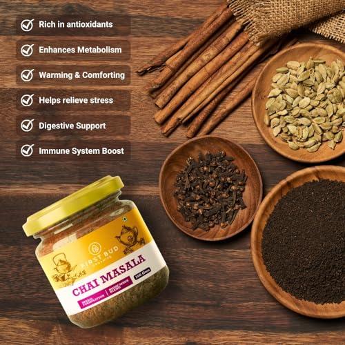 First Bud Organics First Bud Organics Authentic Chai Masala Spice Blend - 100gm | Aromatic & Flavorful Chai Masala, Perfect for Traditional Indian Tea | Chai Masala Powder for Tea, All-Natural Ingredients