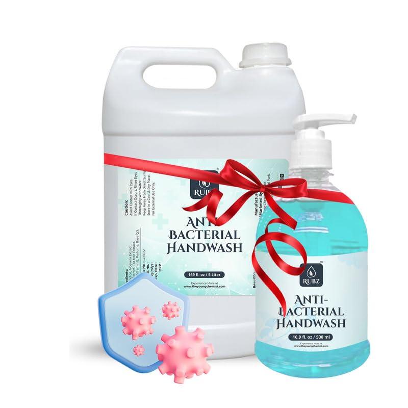Rubz Rubz Antibacterial Handwash Refill Pack 5 Litre with 500ml bottle | Paraben Free Liquid Gel | Complete Protection for Soft Hands | Best for Hotel, Spa, Salon, Family, Gym | Total 5.5 Litre