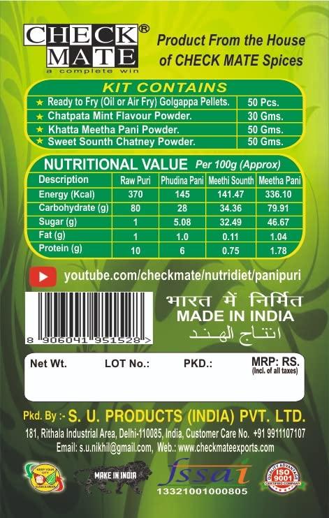 S.U.PRODUCTS (INDIA) PVT.LTD. NUTRI DIET| PANIPURI/PACK OF 2 / TOTAL 100 PURIES | GOLGAPPA |GOL GAPPA | PUCHKA | GUPCHUP | PANI PATASHE | PANI PURI | READY TO FRY | EACH KIT HAS 50 PCS. PURIES (PACK OF 2)